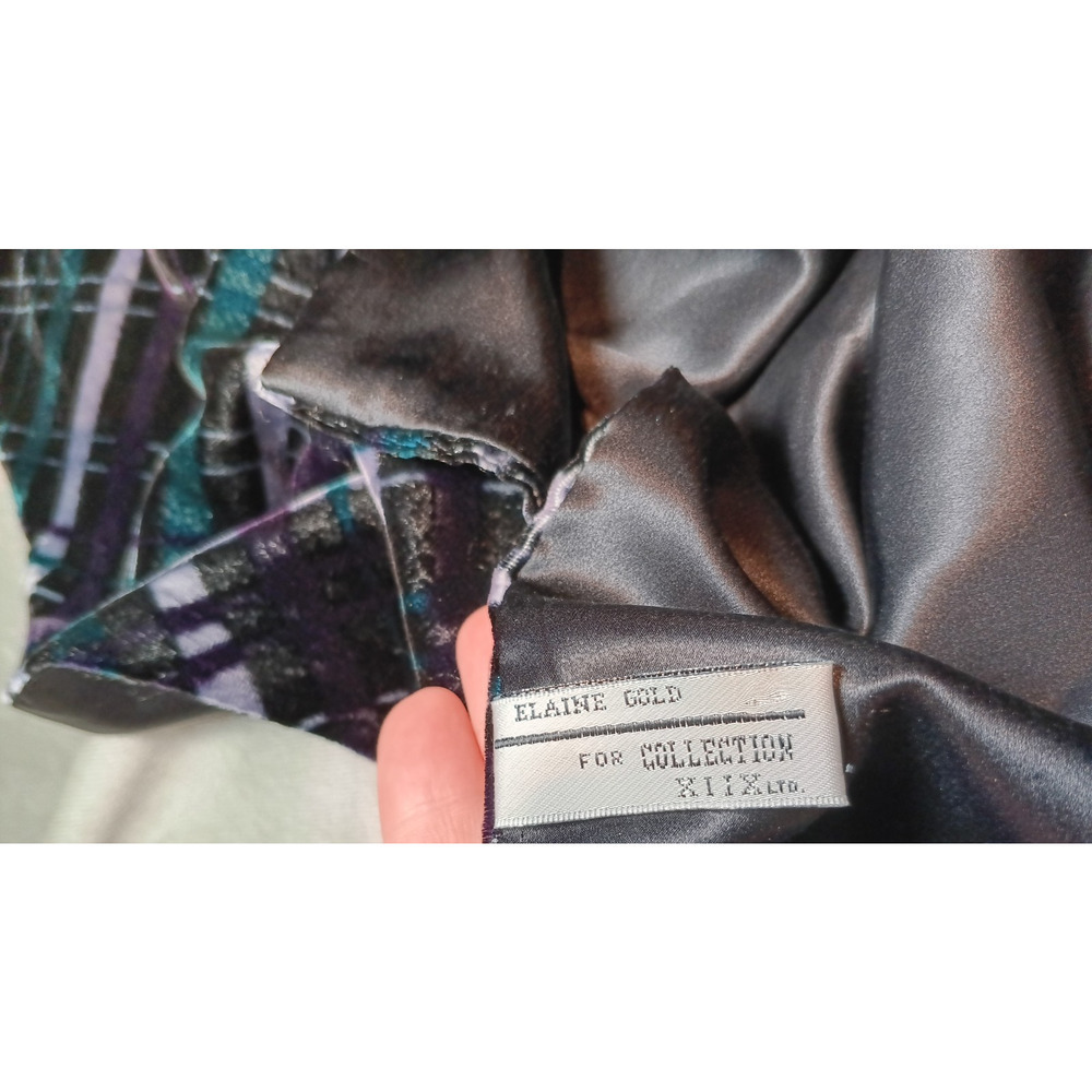 Vintage Elaine Gold Scarf Black Purple Teal Rayon Silk Blend Geometric Wrap 4' - Picture 3 of 6